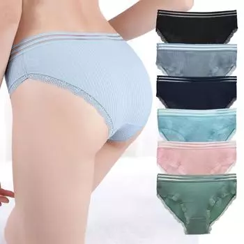 Нижнее белье, женские трусы, сексуальные трусики с кружевной кромкой, повседневные трусики с заниженной талией, однотонные базовые женские трусики, нижнее белье, 6 шт./лот