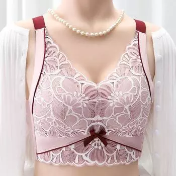 Нижнее белье Женский Большой Бюстгальтер Шоу Маленький Верх Анти-провисание Присборенный Регулируемый Четыре Ряда Шести Пуговиц Без Стального Кольца Бюстгальтер 34/75 чёрный