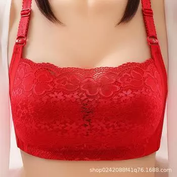 Нижнее белье женский большой размер анти-легкий кружевной бюстгальтер без оправы сексуальный сборный тип груди антипровисающий тонкий бюстгальтер 34/75BC красный