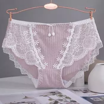 Нижнее белье женское, хлопковое, удобное, модное, со средней талией, сексуальное, дышащее, без следов, женские кружевные, большие треугольные брюки one size чёрный