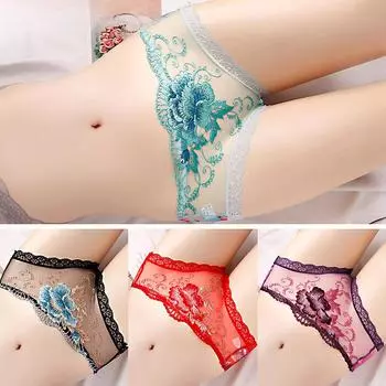 Нижнее белье женское кружевное сеточное с вышивкой с низкой талией бесшовное большого размера новое дышащее для девочек M