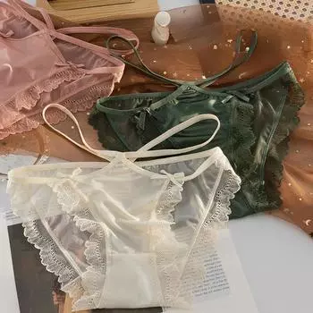 Нижнее белье женское кружевное сексуальное нижнее белье средняя талия легкие трусики дышащие кружевные трусики M