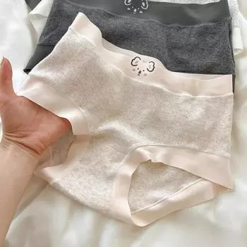 Нижнее белье женское осеннее чистое хлопковое симпатичное женское нижнее белье средней талии антибактериальное женское нижнее белье с обертыванием ягодиц, приятное для кожи треугольные трусики M
