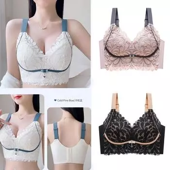 Нижнее белье женское под грудью собирает для предотвращения провисания большой размер шестигрудый тонкий бюстгальтер полная чашка 34/75B синий