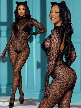 нижнее белье женское сексуальное Babydoll нижнее белье сорочки Catsui экзотическая одежда костюмы сексуальные чулки для тела леопардовый боди комбинезон onesize