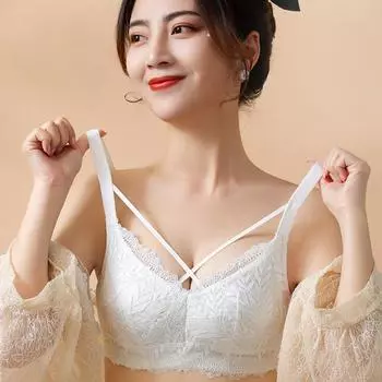 Нижнее белье женское, тонкие модели без стальных колец, полные чашки, собранные, двойная грудь, антипровисающий чехол для бюстгальтера большого размера 34/75B белый