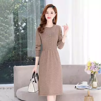 Нижнее платье-пуловер-свитер 2022, новое платье-свитер средней длины со свободным прикрытием живота, высококачественное вязаное платье-пуловер-свитер One Size чёрный