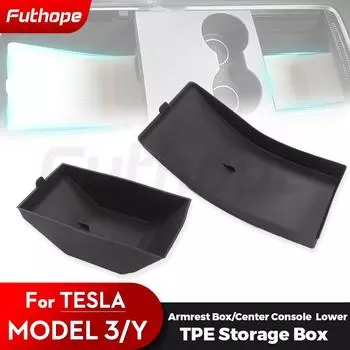 Нижний ящик для хранения Futhope TPE для Tesla Model 3 model Y 21-23, центральный подлокотник, украшение интерьера центральной консоли Central Box Black