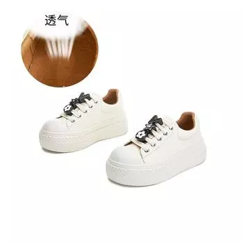 Нижний слой из пены, первый слой из коровьей кожи, маленькие белые туфли для женщин, весна 2025, новые туфли на толстой подошве, увеличивающие рост, женские туфли с большой головкой, старые женские туфли 35