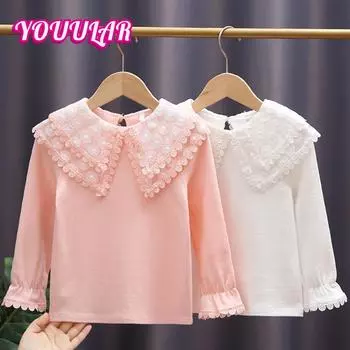 Нижняя рубашка для девочек, весенне-осенняя детская модная футболка белого цвета с тонкими лацканами и длинными рукавами 110 белый