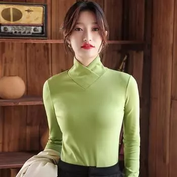 Нижняя рубашка для женщин на осень и зиму, весну и осень 2024 года, черная футболка с V-образным вырезом и длинными рукавами, топы для женщин 2XL белый