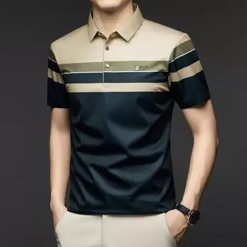 Нижняя рубашка Повседневная красивая мужская футболка с короткими рукавами Поло в полоску с лацканами средней длины M
