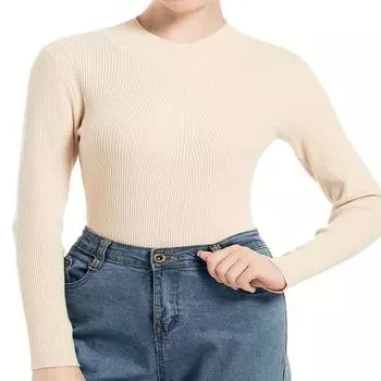 Нижняя рубашка с круглым вырезом, свитер, женские колготки, тонкая модель, высокая эластичность, длинный рукав, элегантный трикотажный топ S абрикосовый