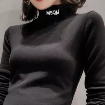 Нижняя рубашка с полуводолазкой с вышивкой, осенне-зимняя корейская футболка с длинными рукавами, женский тонкий топ XXXL