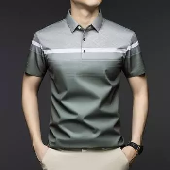 Нижняя рубашка Средняя мужская полосатая шелковая эластичная рубашка-поло с воротником-лацканами и коротким рукавом, деловая повседневная футболка с высокой эластичностью M