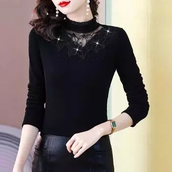 Нижняя рубашка женская футболка с длинными рукавами зимняя одежда новый дизайн Sense флис утолщенный стоячий воротник пуловер M