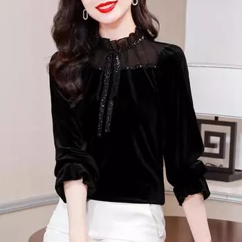 Нижняя рубашка женская весна осень и зима новый иностранный стиль мама футболка маленькая рубашка темперамент внутренний топ M чёрный