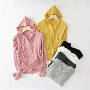 Нижняя рубашка женская весна осень наряд однотонные футболки с капюшоном лето XL белый