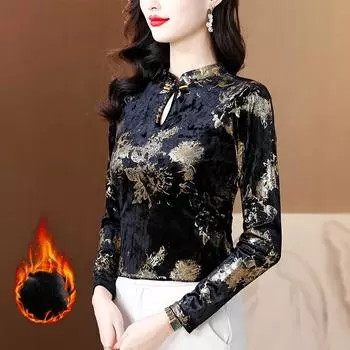 Нижняя рубашка женская зимняя флисовая утолщенная внутри футболка премиум-класса с длинным рукавом верхняя часть M