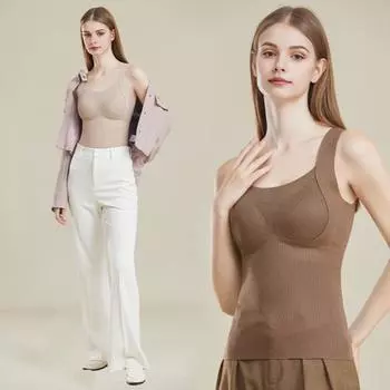 Нижняя жилетка 3D Cup Shape Теплый Удобный Самонагревающийся Термотоп Утепленный Бесшовный Осень Зима M кофейный