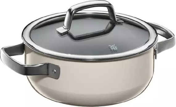 Низкая кастрюля WMF Fusion Tech 20 см MQ IH, совместимая с газовым огнем, готовка без воды W0516675290 (Молочный кварц)