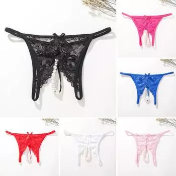 Низкая талия, эластичная талия, открытая промежность, искусственный жемчуг, массажный бант, декор M