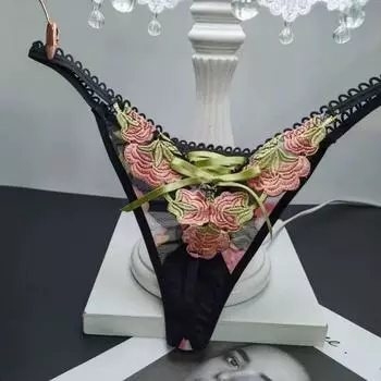 Низкая талия кружевные банты стринги вышитые женские трусы мягкие кружевные завязывающиеся трусики для девочек M