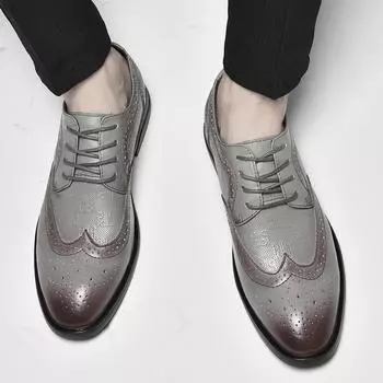 Низкие броги из натуральной кожи высокого качества мужские туфли Модный стиль Свадебные и вечерние деловые мужские туфли 38 коричневый