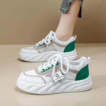 Низкие дышащие белые туфли для женщин, новые весенние туфли с большой головкой, повседневные кроссовки на толстой подошве 35