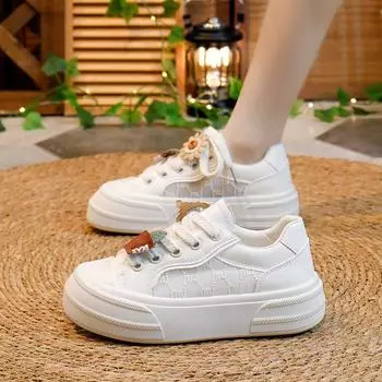 Низкие дышащие белые туфли для женщин, новые весенние туфли с большой головкой, повседневные кроссовки на толстой подошве 35