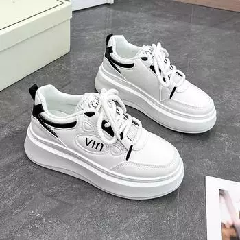 Низкие дышащие белые туфли для женщин, новые весенние туфли с большой головкой, повседневные кроссовки на толстой подошве 35