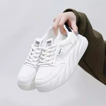 Низкие дышащие белые туфли для женщин, новые весенние туфли с большой головкой, повседневные кроссовки на толстой подошве 35