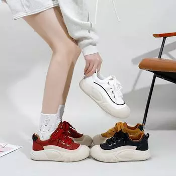 Низкие дышащие белые туфли для женщин, осенние новые туфли Big Head Bread, повседневные кроссовки на толстой подошве 35 белый