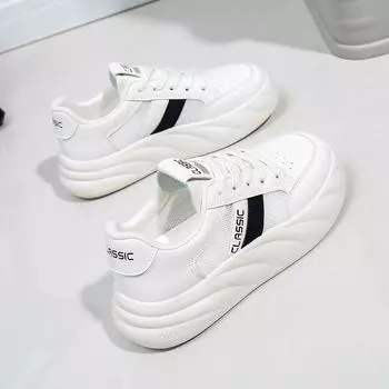 Низкие дышащие белые туфли для женщин, осенние новые туфли Big Head Bread Shoes, повседневная обувь на платформе 35