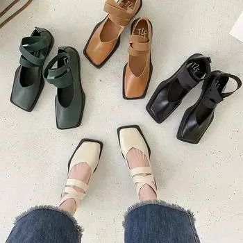 Низкие каблуки балетки женские 2024 квадратный носок повседневные женские кроссовки плоские туфли мягкие неглубокие носки удобные ретро балетное платье 35 чёрный