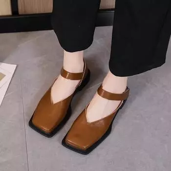 Низкие каблуки балетки женские 2024 квадратный носок повседневные женские кроссовки плоские туфли мягкие неглубокие носки балетное платье удобное ретро 35 бежевый