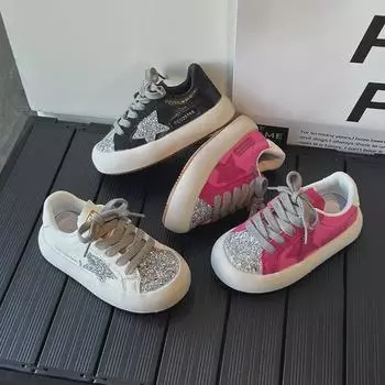 Низкие кеды для девочек с пайетками и звездами — повседневная, дышащая, легкая спортивная обувь для мальчиков на весну/осень 2024 г. Sizes 23-25: Set of 3 Pairs