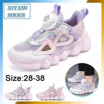 Низкие кроссовки для девочек с вращающимися кнопками, дышащие, легкие, нескользящие, удобные, подходят для бега на открытом воздухе 28/180MM фиолетовый
