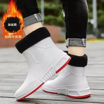 Низкие модные мужские резиновые сапоги, бархатные теплые поварские туфли, рабочая обувь, обувь для мойки автомобиля, дождевые сапоги, износостойкие нескользящие водные сапоги 36 чёрный