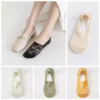 Низкие носки с кружевом, однотонные невидимые носки, мягкие носки-лодочки для повседневного использования светло-зеленый