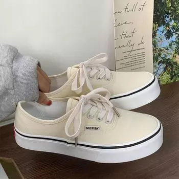 Низкие парусиновые туфли женские гонконгские уличная фотография универсальные удобные туфли модные осенние новые кремовые мороженое ретро 35 бежевый