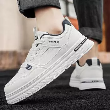 Низкие повседневные белые туфли на плоской подошве, износостойкие спортивные модные туфли, молодежная новая корейская версия, на толстой подошве, увеличивающие рост, мужские туфли 39