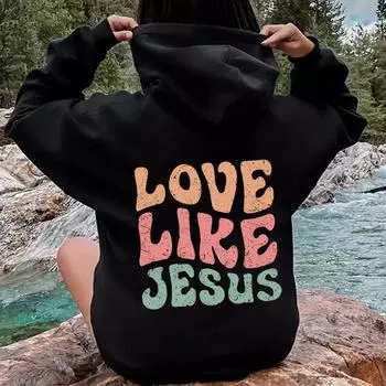 Низкие рукава плеча осенний модный принт с надписью на спине воротник-мешок флисовый свитер с капюшоном женская одежда XS