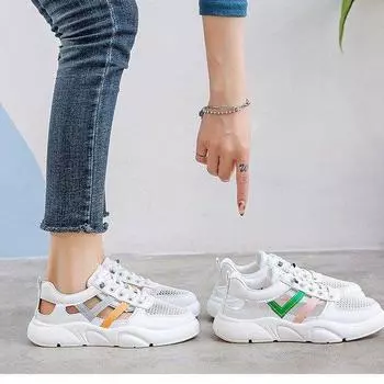 Низкие сетчатые туфли, женские летние новые дышащие женские модные туфли на плоской подошве, спортивная обувь для отдыха, оптовая продажа 35