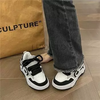 Низкие толстые подошвы с круглым носком, декоративные скользящие туфли с подвеской, низкие удобные и универсальные повседневные женские спортивные туфли 36 чёрный