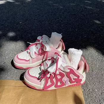 Низкие женские лоскутные кроссовки с надписью на плоской платформе, модные туфли для скейтборда, разноцветные студенческие шикарные туфли 36 розовый