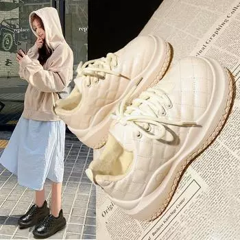 Низкие зимние ботинки с флисовой подкладкой, женские, осенне-зимние, новые, на плоской подошве для улицы, на платформе, из хлопка, водонепроницаемые, нескользящие, для хлеба 35