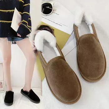 Низкие зимние ботинки, женские туфли большого размера, толстая подошва, теплые хлопковые туфли, женские осенние и зимние меховые туфли, ленивые хлебные туфли 35 серый