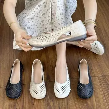 Низкий каблук плоские сандалии современные слипоны однотонные женские туфли на распродаже высококачественные неглубокие лаконичные сандалии для взрослых женщин 35