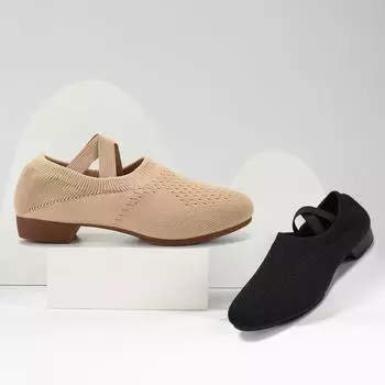 Низкий каблук трикотажная сетка джазовые танцевальные туфли женские балетки для девочек черные мягкие резиновые подошвы учительские туфли для улицы 34 верблюд